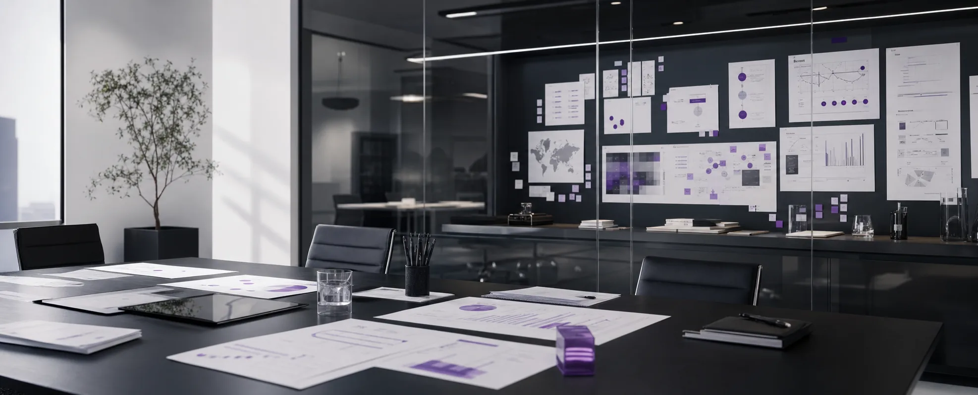 Market research lab with insight boards and category intelligence maps